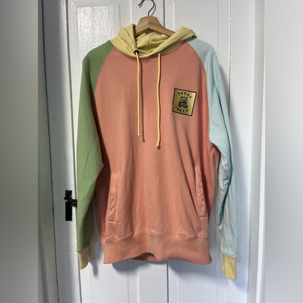 Teddy Fresh color block hoodie mens size large